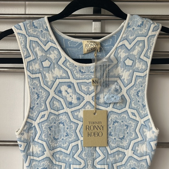 NWT Torn by Ronny Kobo Blue Tina Marrakech Tile Knit Fit Flare Sz XS - Picture 3 of 6
